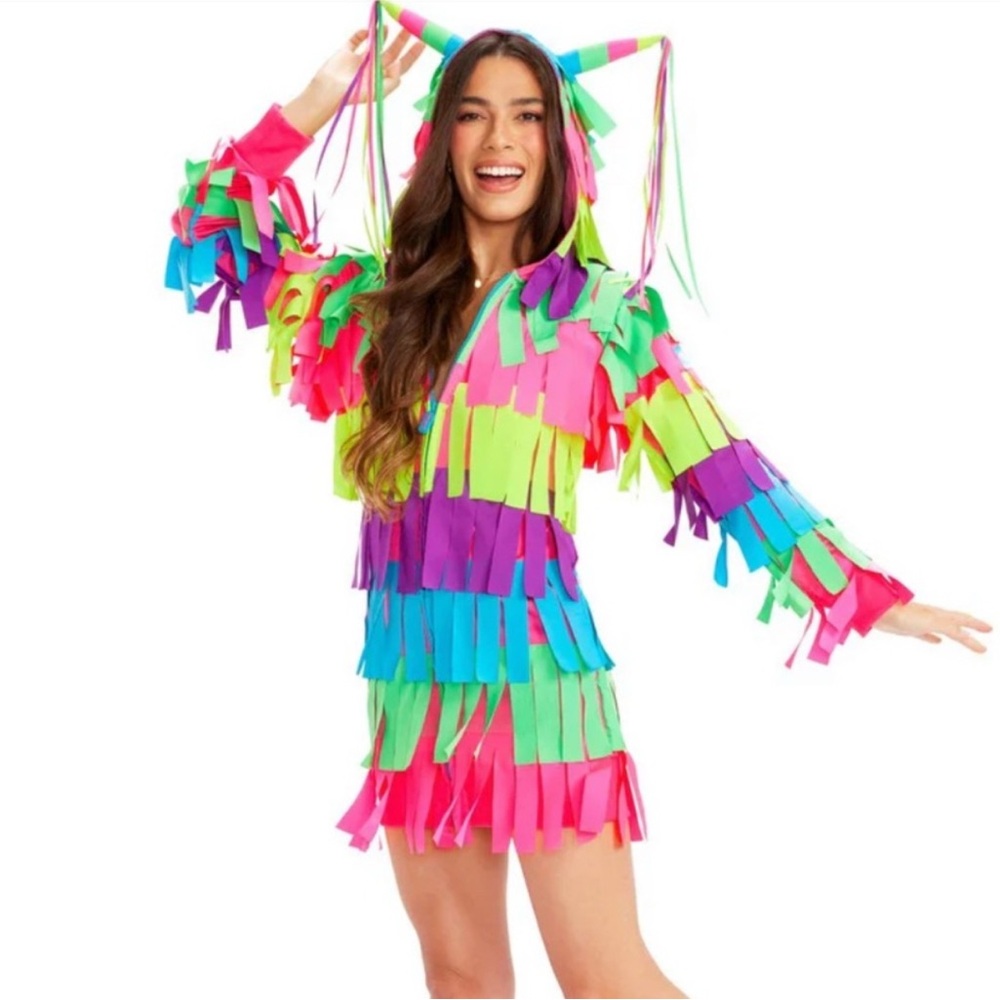 Tipsy Elves Neon Fringe Piñata Party Dress — Pink, Green, Blue, Purple